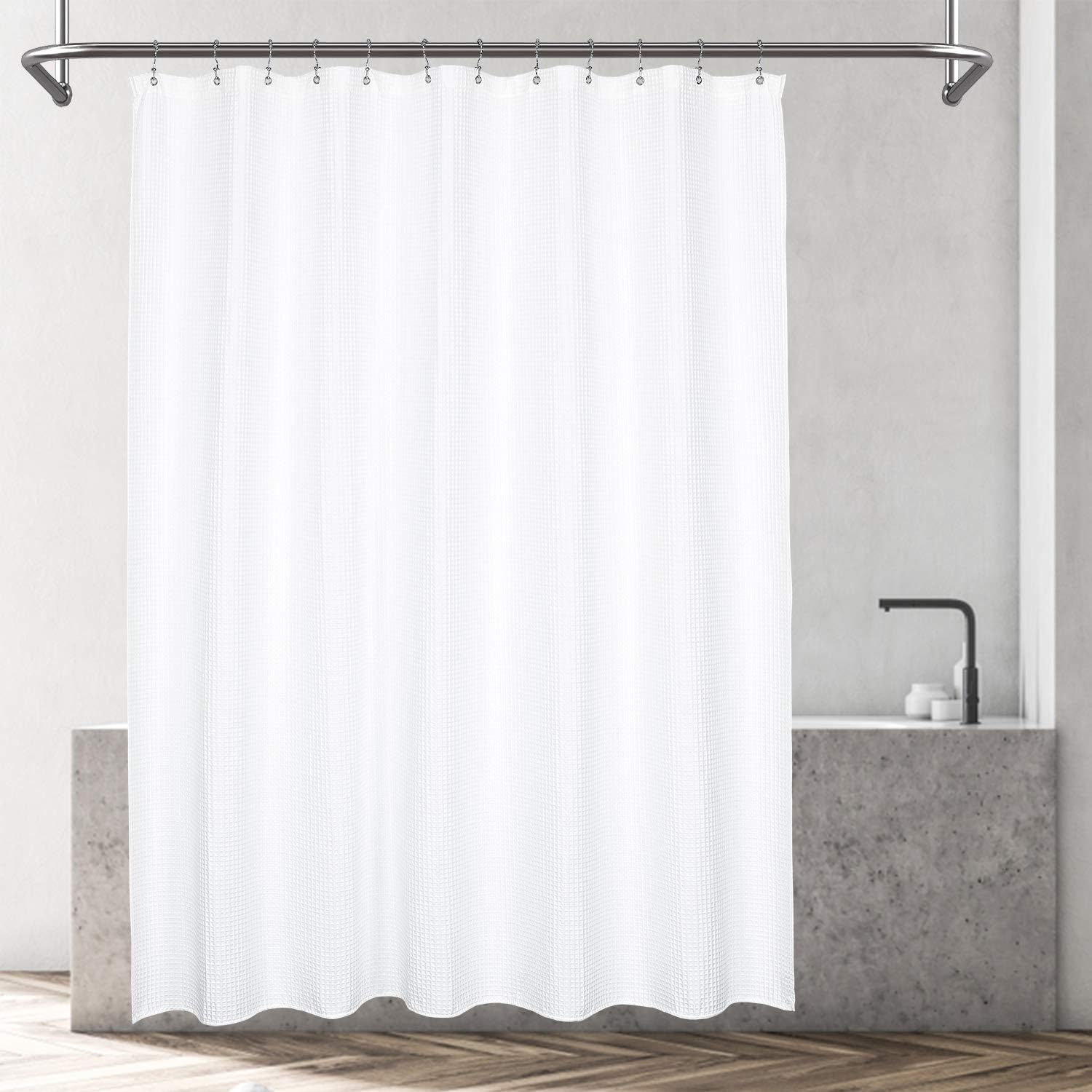 Barossa Design Cotton Blend Shower Curtain Honeycomb Waffle Weave, Hotel Collection, Spa, Washable, White, 72 x 72 inch: Home & Kitchen