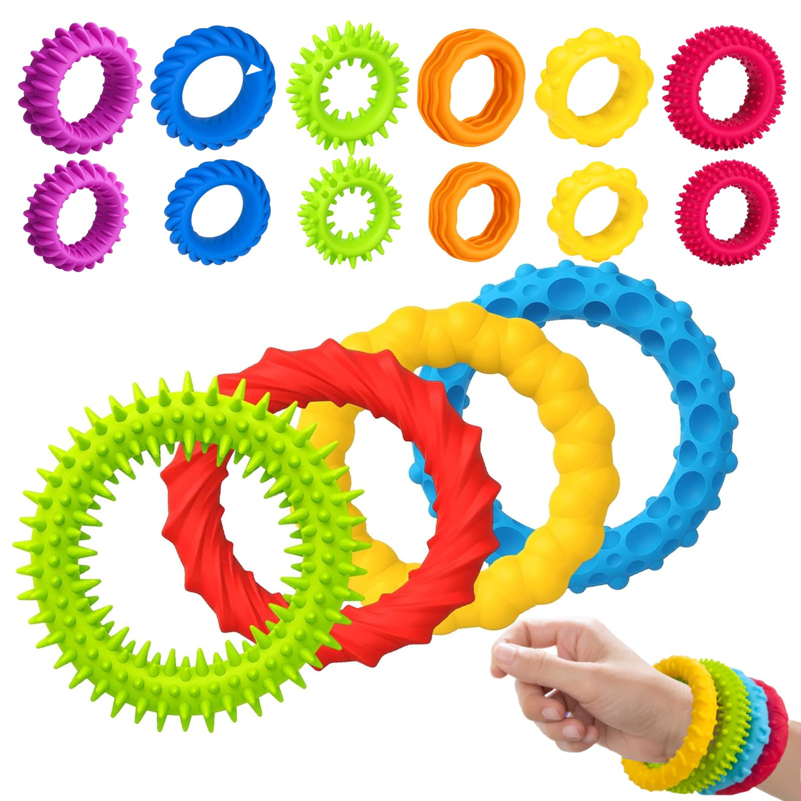 16-Piece Fidget Ring and Fidget Bracelet Set, Sensory Toys for Focus and Relaxation, for Quiet Play and Recude Stress