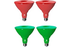 BLUEX BULBS 4 Pack BlueX LED Par38 Flood Green Red Light Bulb - 18W (120Watt Equivalent) - Dimmable - Green Red E26 LED Lights, Party Decoration, Porch, Home Christmess Lighting