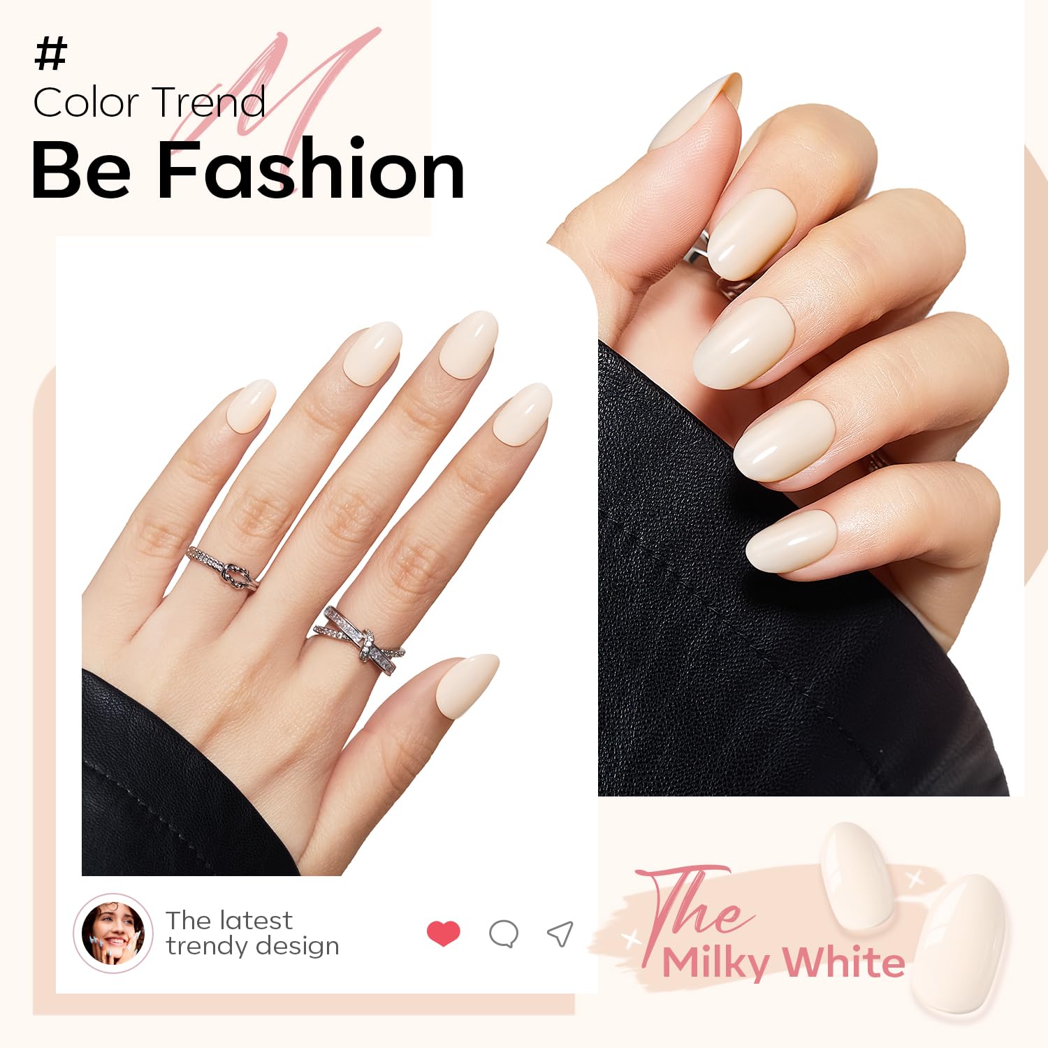 modelones Short Press on Nails, 32Pcs 16 Sizes Oval Fake Nails Kit Press Ons with Nail Glue, Adhesive Tabs, Nail File, Prep Pad, Manicure Stick, Milky White - Image 2