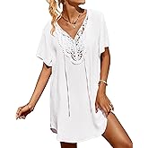 SimpleFun Womens Swimsuit Coverup Lace Crochet V Neck Bathing Suit Cover Up Dress Beach Cover Ups for Swimwear