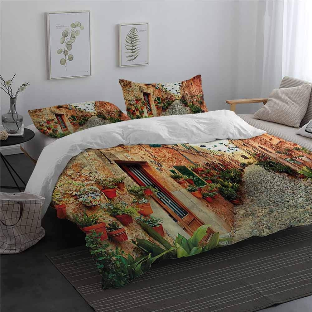European 3 Pieces Duvet Cover Set Spanish Alley Rock Houses 1 Duvet Cover 2 Pillowcases California King