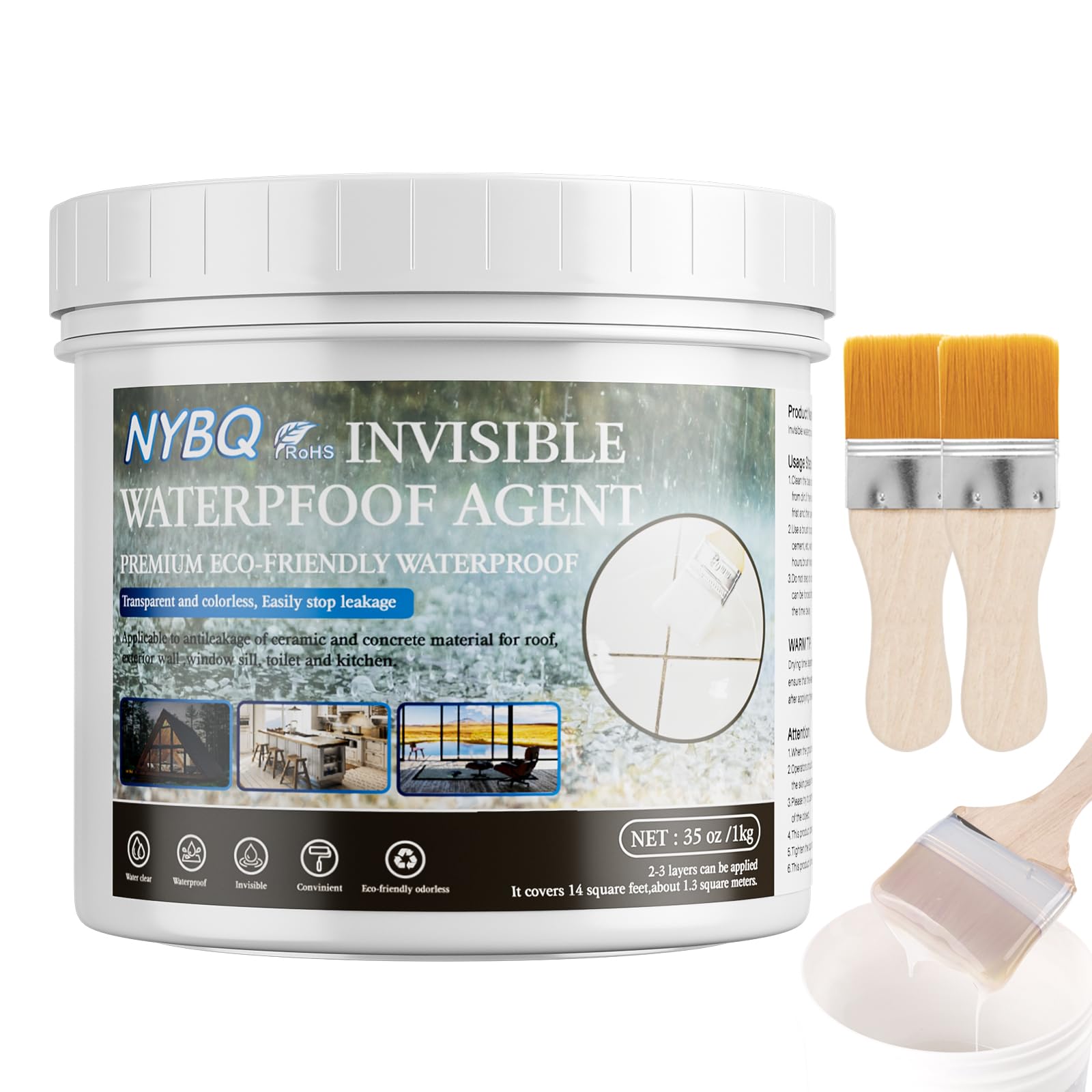 35OZ(1KG) Transparent Waterproof Coating,Super Strong Waterproof Insulation Sealant,Liquid Sealant for Roofs, Walls, Indoor & Outdoor Coating