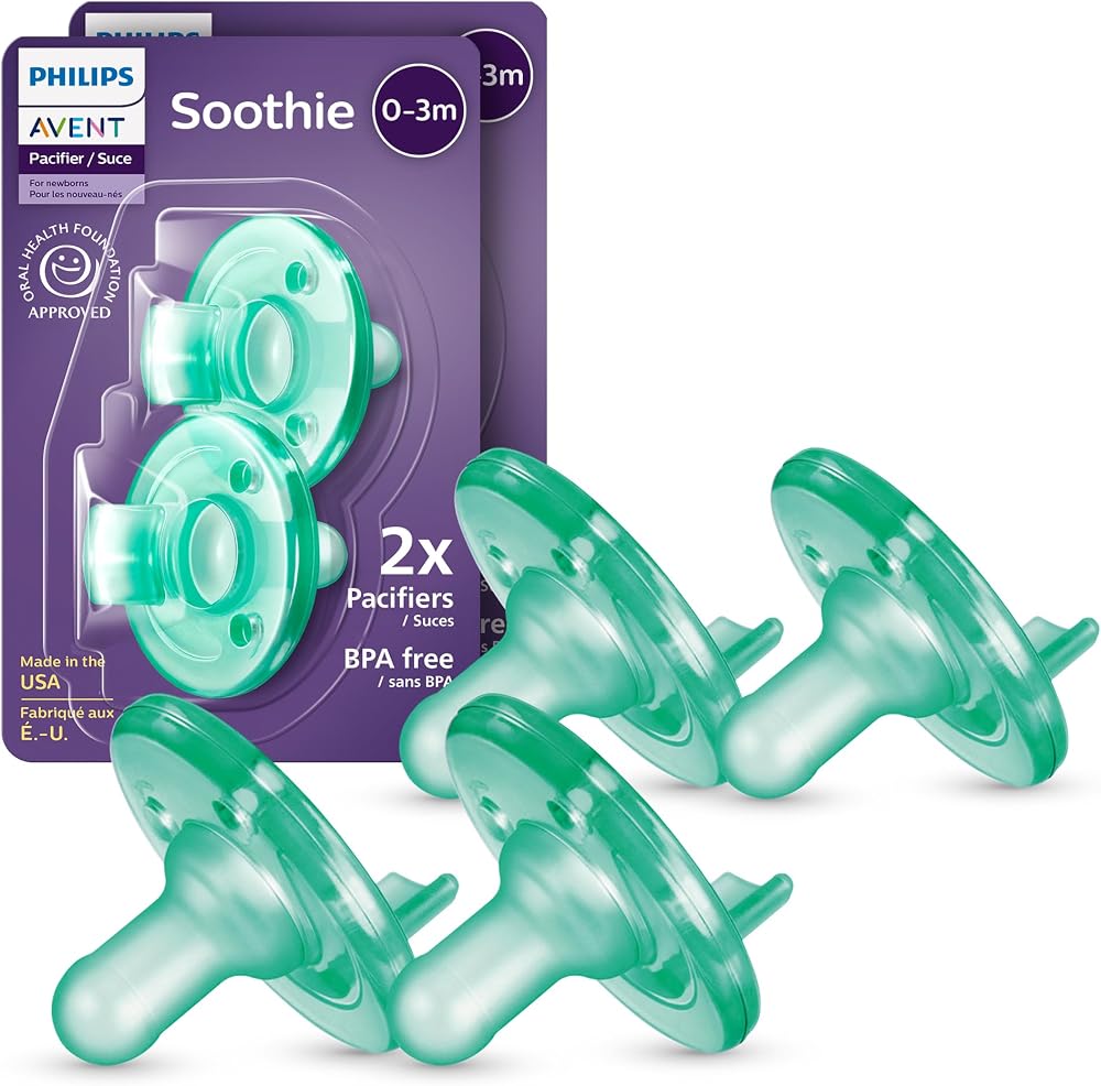 Philips Avent Soothie Baby Pacifier for 0-3 Months, BPA-Free, 4-Pack, Green | Supports Natural Suckling, Medical Grade Silico