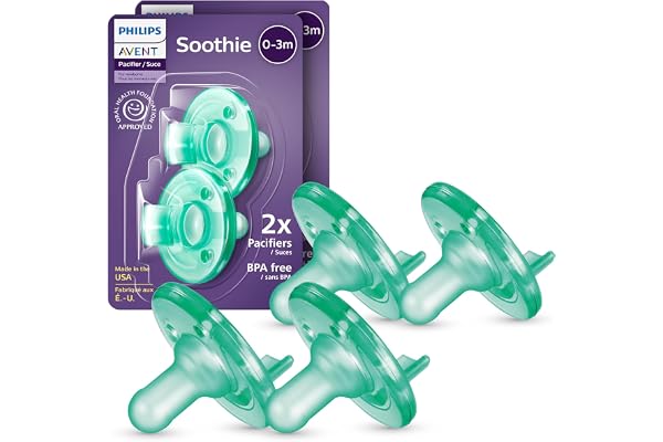 Philips Avent Soothie Baby Pacifiers - 100% Silicone Pacifiers for Babies 0-3 Months, One-piece Design, BPA-Free, Extra Durab