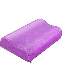 Lenakrui Memory Foam Pillow Contour Firm Bamboo Neck Pillow for Sleeping Support Back Ergonomic Shoulder Organic Bed Chiropractic Cervical Pillow Washable (20''x12''/Purple)