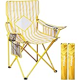 Nazhura 2 Pack Folding Camping Chair with Cooler Pouch, Mesh Backrest and Cup Holder Pocket (Yellow, 2 Pack)