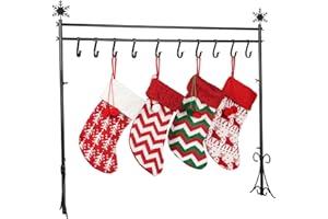 Flenpptly Christmas Stocking Holder Stand for Floor Metal Christmas Stocking Hangers with 10 Stocking Hooks Sturdy Floor-Standing Stocking Stand for Christmas (Black)