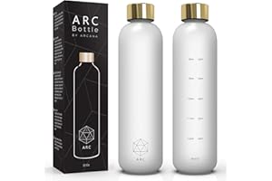 ARCANA Arc Water Bottle With Time Marker - Motivational Water Bottles With Times To Drink - BPA Free Frosted Plastic - Gym, Sports, Outdoors (32oz, clear)