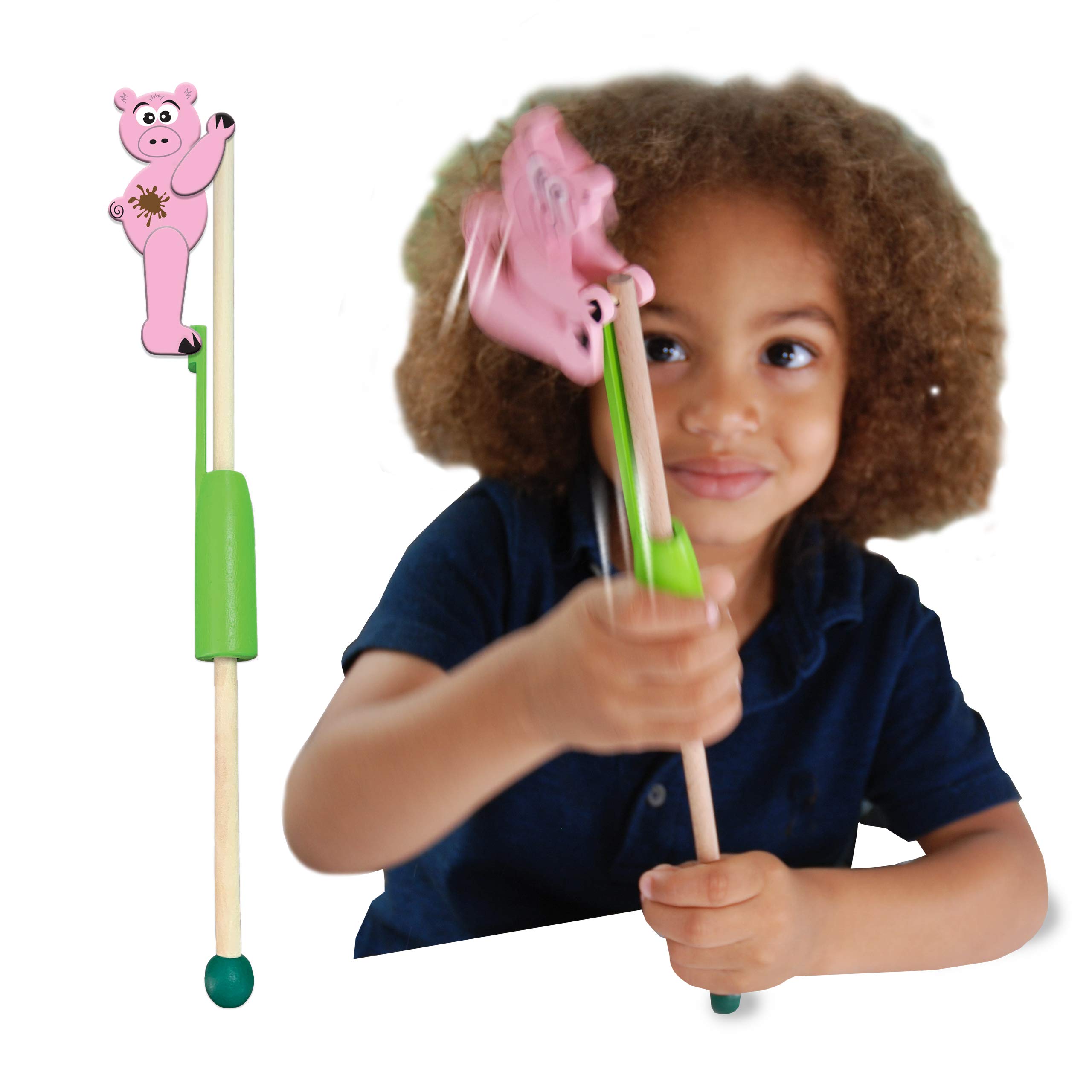 Animal Acrobats - Pig from Deluxebase. A Wooden Farm Animal Toy for Toddlers and Kids