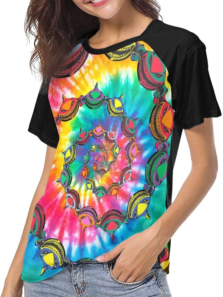 Spiral Sharks Head Tie Dye Shark Womens 3D Printed Baseball T Shirts Short Sleeve Raglan Tee