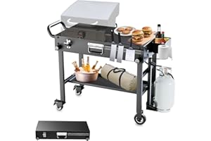 Arribueno Portable Grill Table Cart for Blackstone 17 & 22 Inch Griddle - Outdoor Griddle Stand w/Wheels, Gas Tank Mount & St