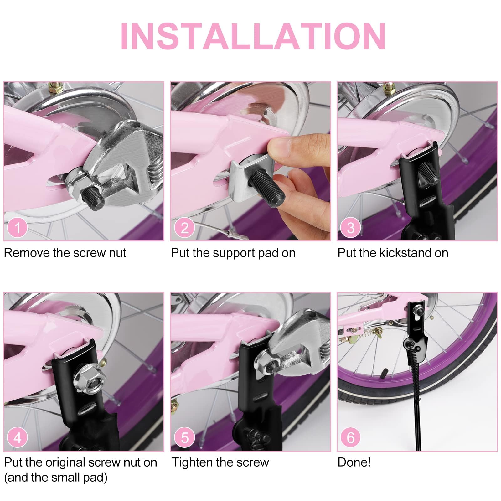 SEISSO Bike Kickstand for Kids Bike, Universal Rear Side Bicycle Kick Stand, Premium Steel with Pad, Replacement Child Kickstand