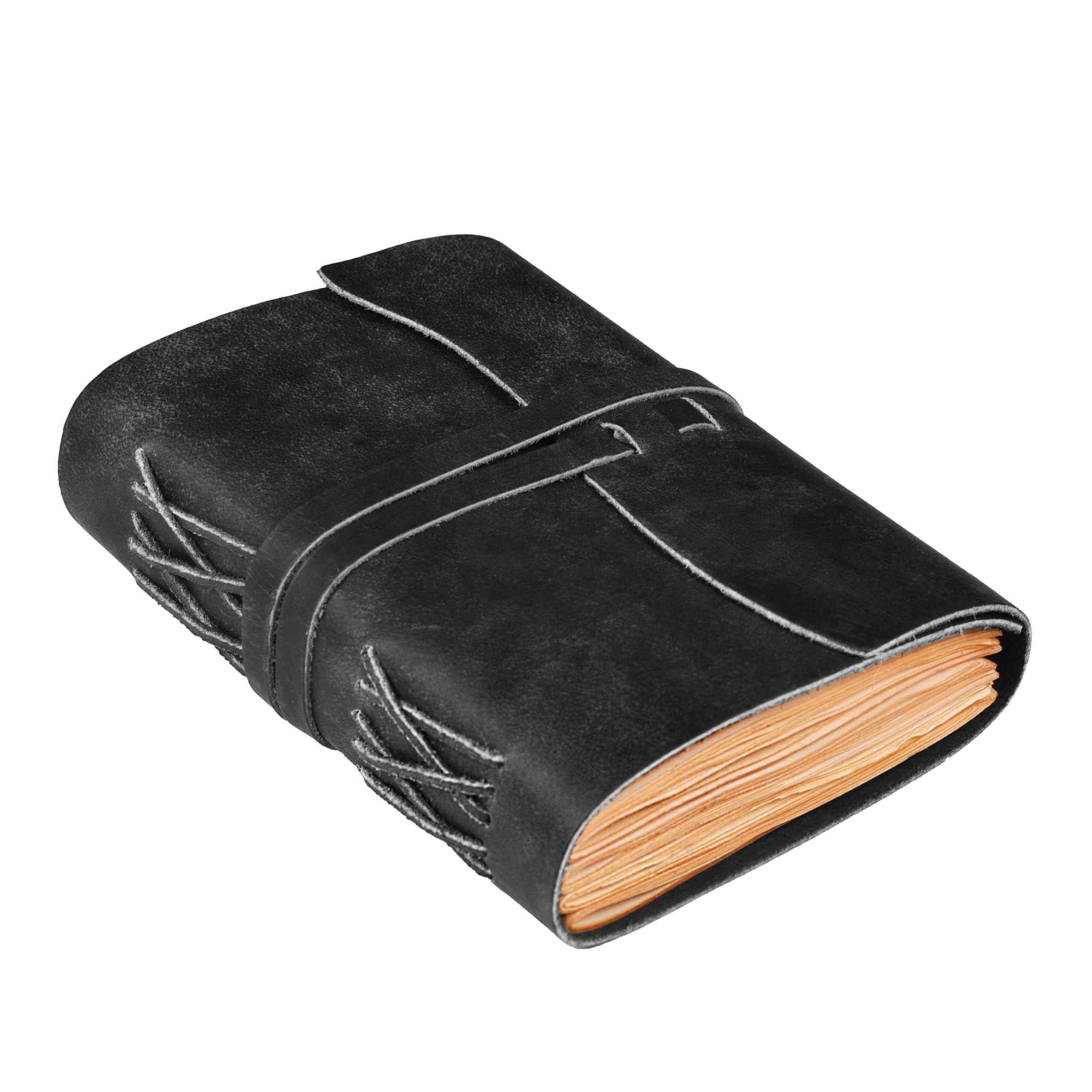 LEATHER VILLAGE Leather Bound Journal - Black, 7"X5", 220 Pages - Vintage Blank Paper Diary for Writing, Drawing, Sketchbook, and Travel Notebook - Ideal for Women and Men