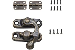 Kyuionty Antique Bronze Right Latch Hook Hasp, Small Box Hinges and Retro Latch Lock for Decorative Cabinet Small Wooden Jewelry Box Gift Box (1 Pcs Hasp Catch + 2 Pcs Hinges)