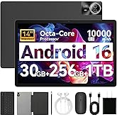 URAO Tablet｜14 inch Android 16 Tablet｜30GB RAM 256GB ROM ｜1920 * 1200 IPS FHD｜10000mAh 30W Fast Charging｜Octa-core Processor｜Wi-Fi 6, BT 5.4｜Dual Camera with Gemini AI｜Keyboard｜Stylus｜Case｜Headphone