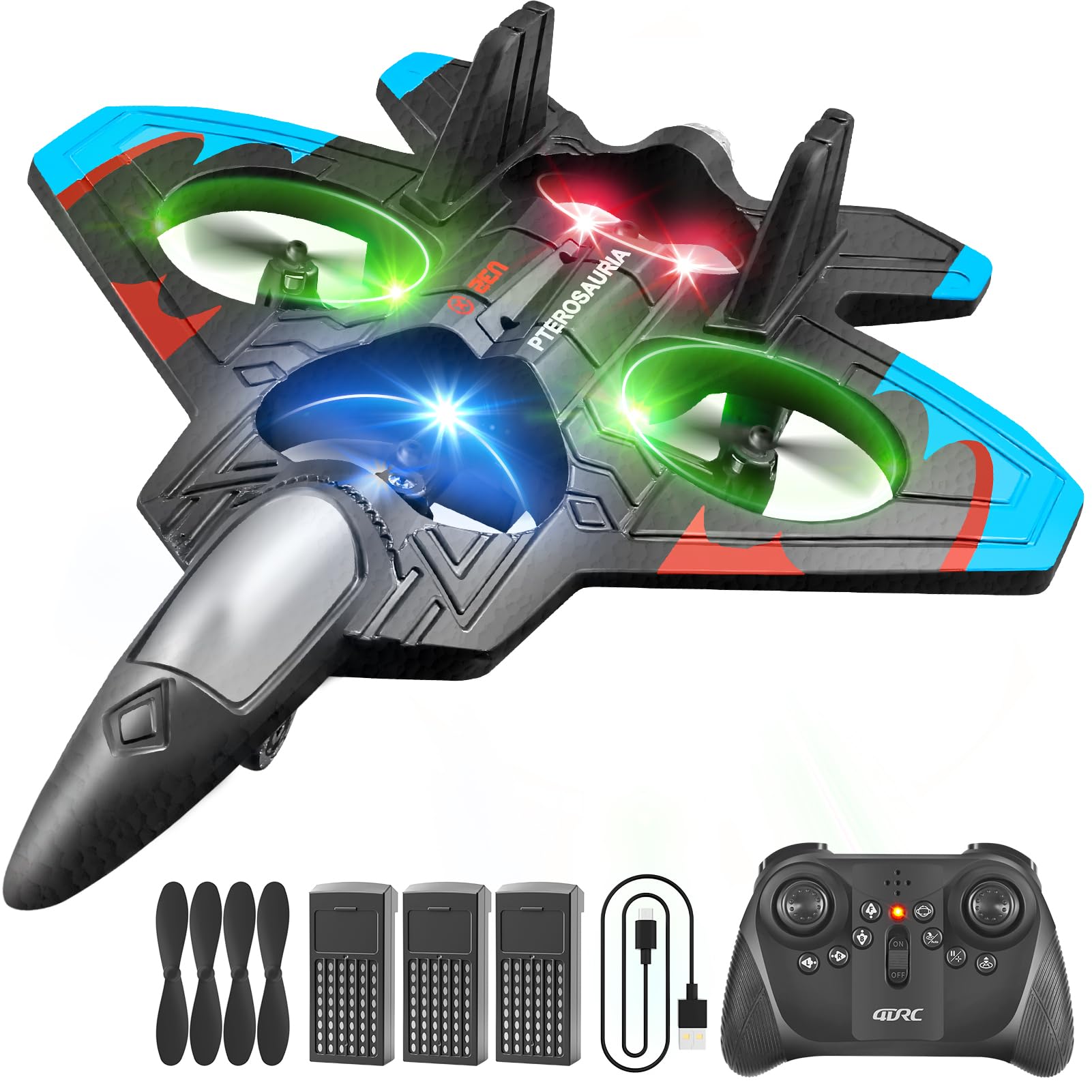 Photo 1 of 4DRC V32 Foam Remote Control Airplanes with 3 Batteries, RC Planes for Kids Adults 8-16, RC Airplane Fighter Jet with Light, 360° Flip Fighter Jet Toys, Stunt Roll, Airplane Toy Gifts for Kids Boys