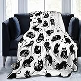 Black Cat Soft Blanket All Season Fuzzy Throw Warm Lightweight Blanket Fleece Throws Flannel Blankets for Bed Sofa Couch Travel Home Living Room Decor 80"X60"