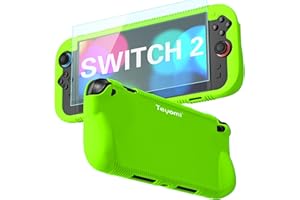 Teyomi Protective Silicone Case Compatible with Nintendo Switch 2,Shockproof Cover for Nintendo Switch 2 with Tempered Glass Screen Protector,Ergonomic Grip Case for Switch 2,2 Game Card Slots (Green)