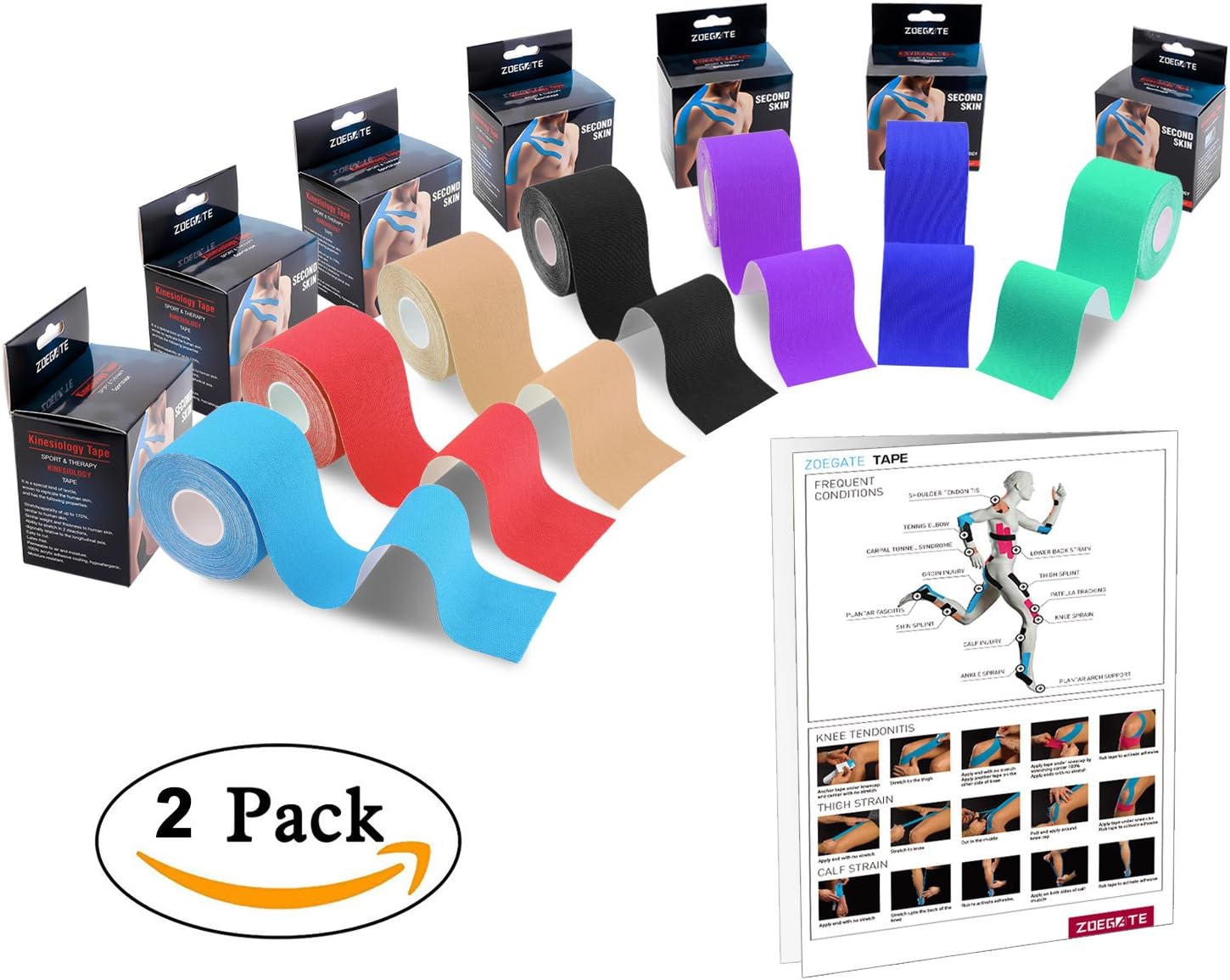 Zoegate Kinesiology Tape, Waterproof Uncut Sport Tapes Muscle Support Tape Roll Latex Free Physio Tape Best Water and Sweat Resistant Muscle Support Adhesive Physio Therapeutic Aid