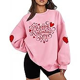 OCURHU Valentines Sweatshirts for Women Oversized Cute Heart Love Sweatshirt Valentine Gift Long Sleeve Shirts