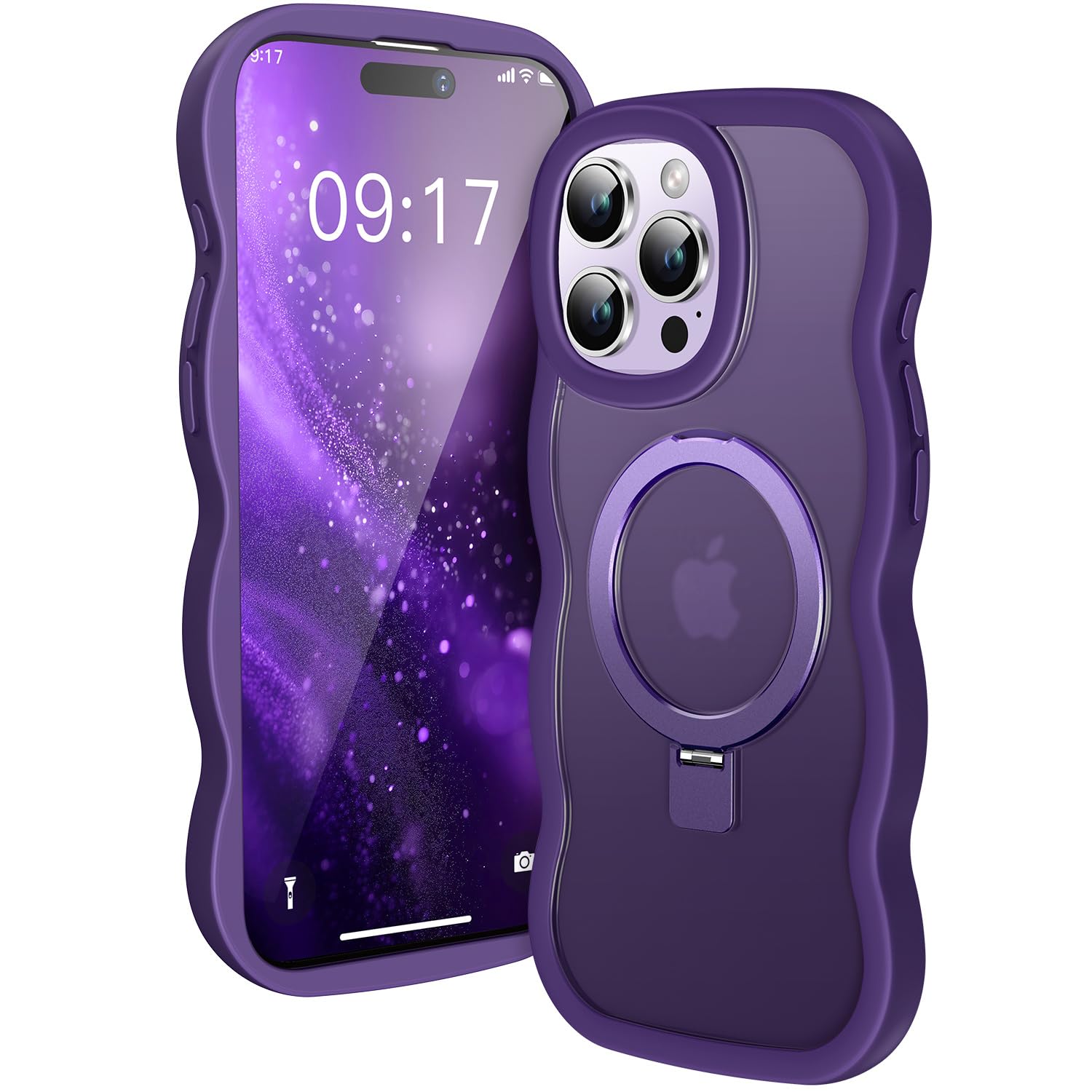 Photo 1 of [Cute Wave Frame+Mag Stand] Designed for iPhone 15 Pro Max Case, [Fit for MagSafe] Translucent Silicone Protective Magnetic Ring Phone Case Cover for iPhone 15 Promax 6.7 inch Men Women, Purple