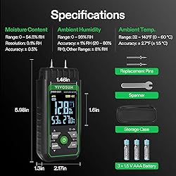 VIVOSUN Wood Moisture Meter, 3-In-1 Pin-Type