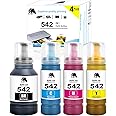 Lituhorse 542 Pigment Ink Refill Bottles Replacement for Epson 542 Ink Cartridges Combo Pack Use for EcoTank Pro ET-5150 ET-5170 ET-5180 ET-5800 ET-5850 ET-5880 ET-16600 (4-Pack, 127ml BK, 70ml C/M/Y)