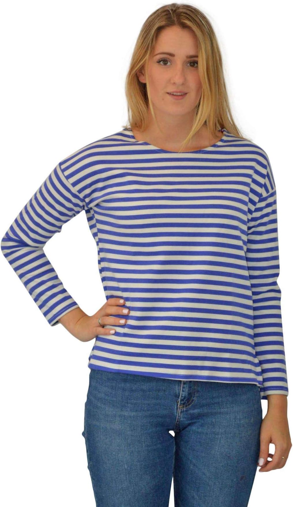 Womens Breton Striped Nautical Long Sleeve Cotton Top Sweatshirt