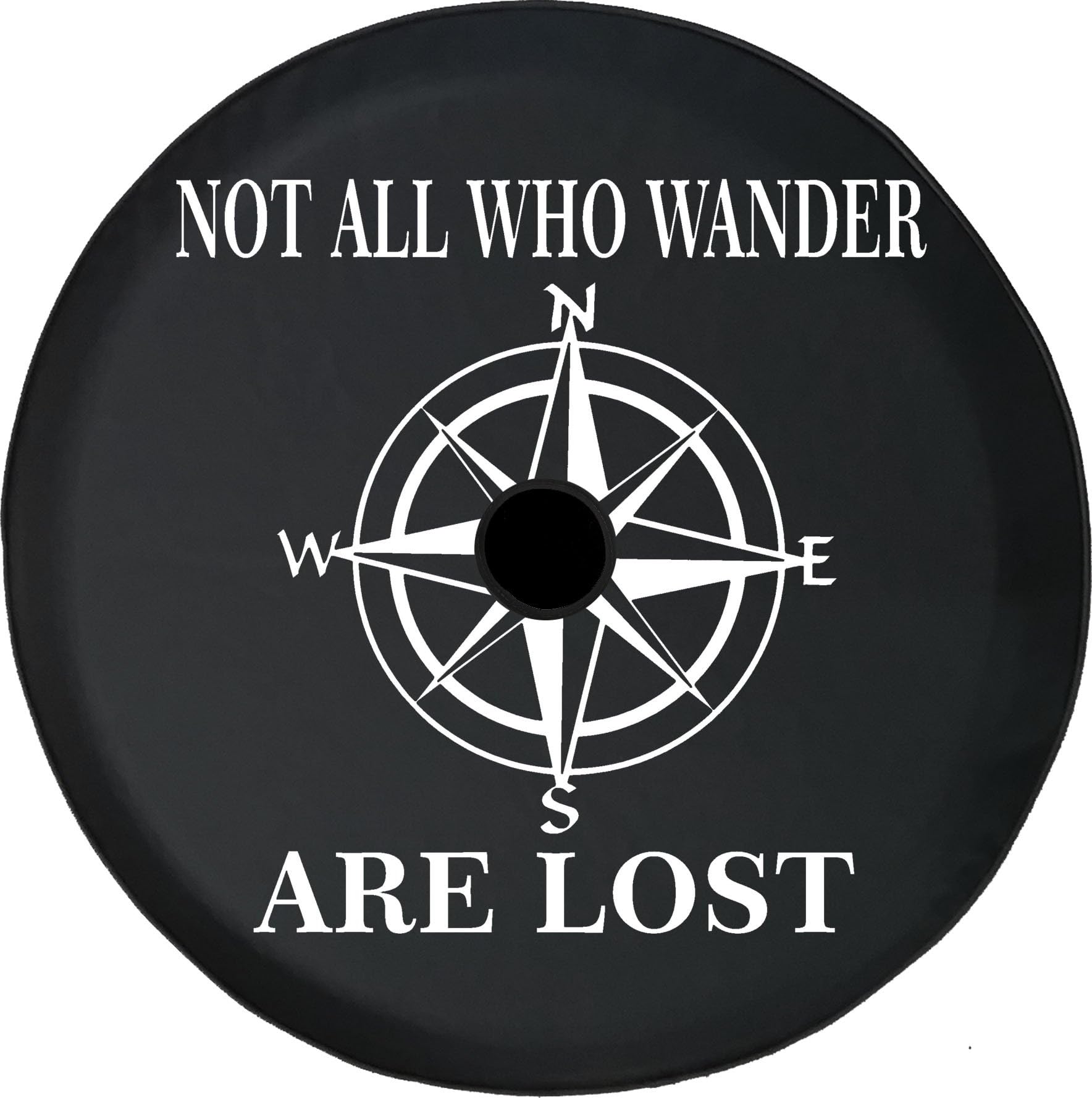 American Unlimited JL Spare Tire Cover with Backup Camera Hole Not All Who Wander are Lost Compass Star Size Black 32 in