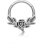 Agrewd Classic Rose Flower Septum Rings, 16G Septum Jewelry, Dainty Helix Daith Earrings, 316L Stainless Steel Helix Rook Daith Piercing Jewelry