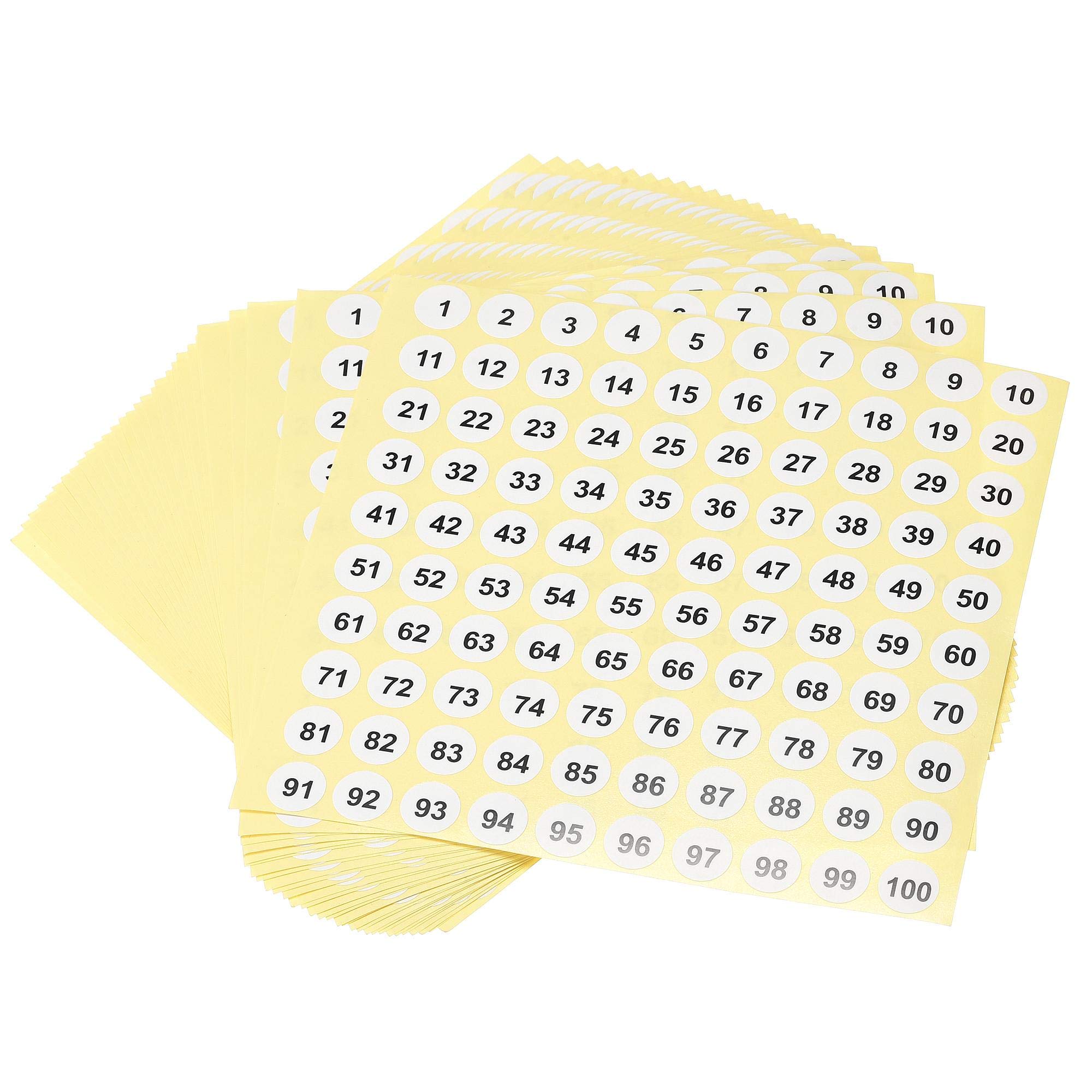 sourcing map Round Number Stickers, 13mm Dia Number 1-100 Coated Paper Label 30 Sheets, Black Word/White Background