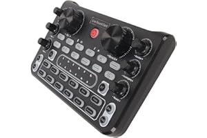 Aumotop Live Sound Card with Noise Reduction Sound Mixer Board for Karaoke Broadcast, 8 Effects for DJ Singing Guitar, ABS Bl