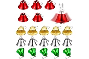DHAIQC Craft Bells,20PCS Colorful Jingle Bells for Crafts,4 Colors Mixed Christmas Bells with Spring Hooks Hanging Bells for Wind Chimes Pet Bell Doorbell Wedding Christmas Decorations,1.65 x 1.5 Inch
