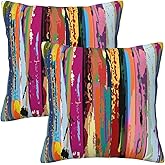 Lcokin Multicolored Rainbow Abstract Throw Pillow Covers 18x18 in Set of 2, Decor Art Vibrant Pillow Case Square Cushion Covers for Sofa Bed Couch Living Room