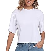 PRIMODA Women's Loose Fit Cropped T Shirts Crew Neck Half Sleeve Crop Tops Tee Shirts