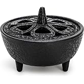 Elsjoy Cast Iron Incense Burner, Vintage Tripod Incense Holder with Lid and Handle, Mini Cauldron Incense Burner for Resins, Cones, Wax Melts