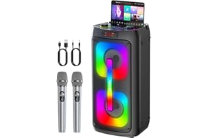 GESNADA Karaoke Machine for Adults, Portable Bluetooth Speaker with 2 Wireless Microphones, Portable PA System with Disco Lights for Big Party, Outdoor, Ideal Gifts for Family, Music Lover
