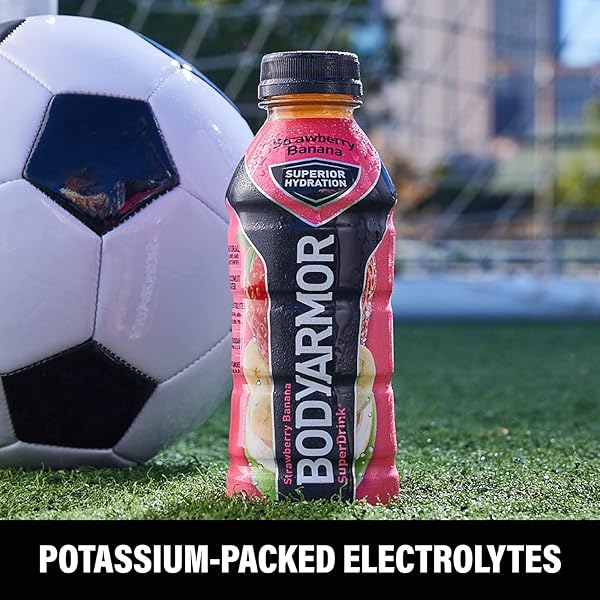 BODYARMOR SPORTS DRINK, STRAWBERRY BANANA, ELECTROLYTE DRINK HYDRATION, 12 FL OZ BOTTLES (8 PACK), FLAVORED COCONUT WATER WITH B VITAMINS & ANTIOXIDANTS
