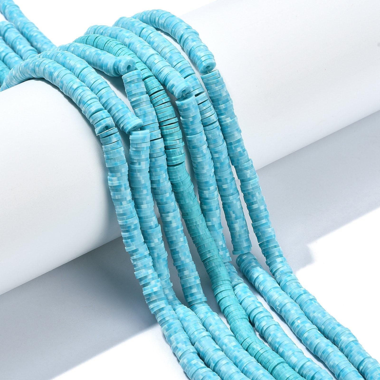 Stiesy 7 Strands Blue Heishi Clay Beads 6mm Flat Round Clay Beads Classic Disc Beads Handmade Polymer Clay Beads for Hawaiian Jewellery Making Crafting DIY Bracelets