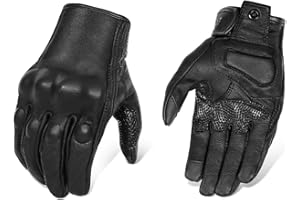SUPERBIKE Updated Full Finger Leather Motorcycle Gloves Phone Touch Goat Skin Black Motorbike Riding Gloves (Updated,Non-Perforated, L)