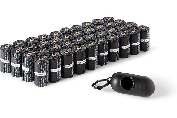 Amazon Basics Dog Poop Bags with Dispenser, 600 Count, Enhanced for Guaranteed Leakproof, Unscented, Includes Leash Clip