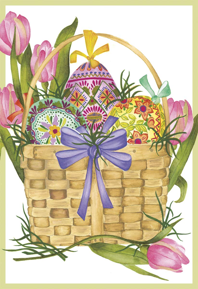 Caspari 5 Greeting Cards Notelets Blank & envelopes - Easter Cards - Easter Basket - 10 x 15 cm closed inside greeting - Thinking of you with every good wish for a Happy Easter in Grey