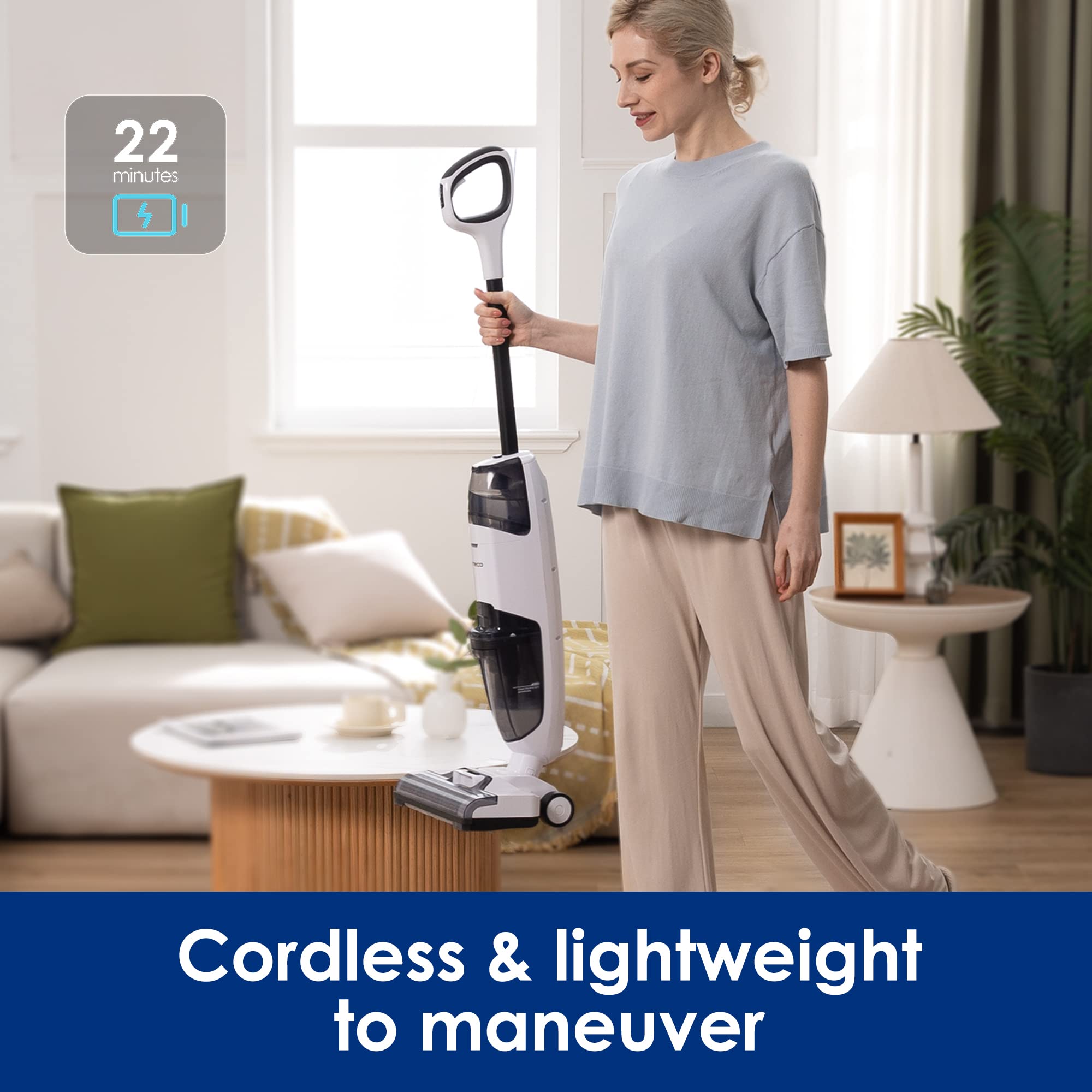 Tineco iFLOOR 2 Aspiradora y trapeador de piso en seco y húmedo inalámbrico completo, limpieza en un solo paso para pisos duros, ideal para suciedad pegajosa y pelo de mascotas