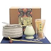Artcome Japanese Matcha Tea Set, Matcha Whisk, Traditional Scoop, Matcha Bowl, Ceramic Whisk Holder, Handmade Ceremony Kit (7 Pcs)