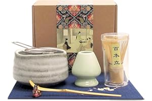 Artcome Japanese Matcha Tea Set, Matcha Whisk, Traditional Scoop, Matcha Bowl, Ceramic Whisk Holder, Handmade Ceremony Kit (7 Pcs)