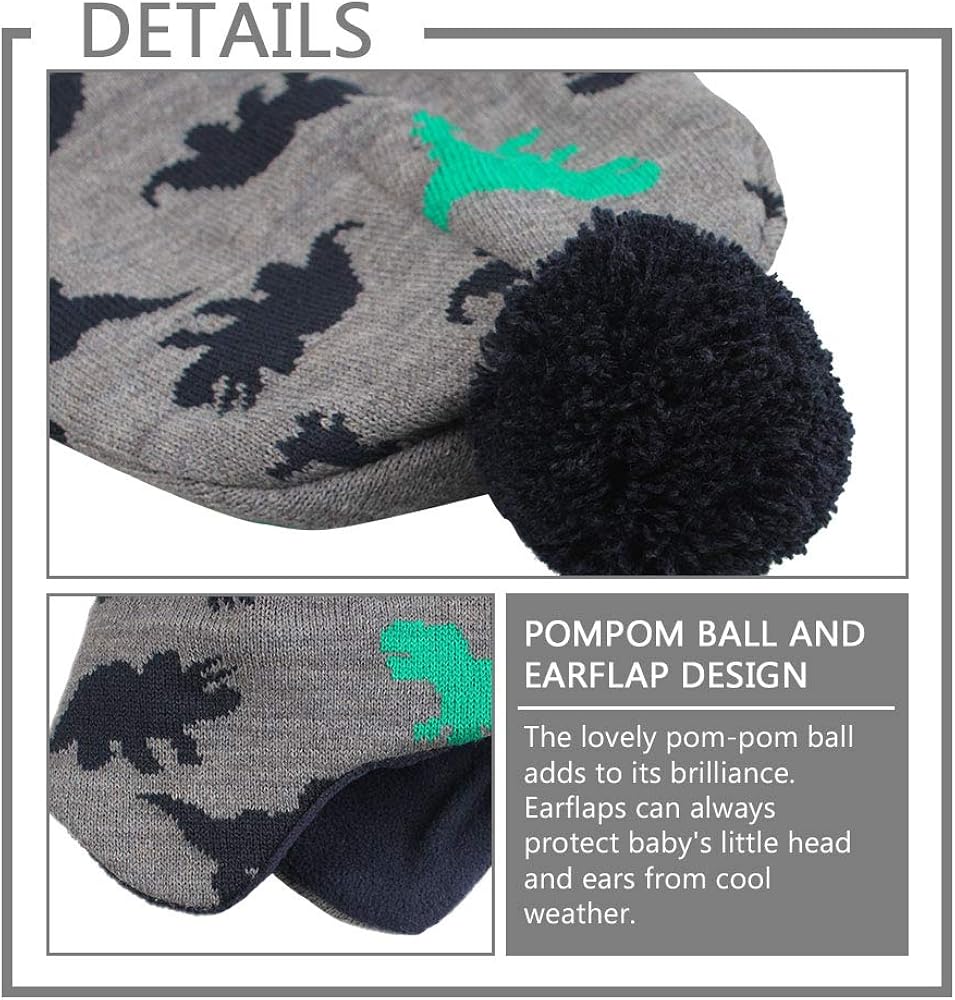 Knitted Baby Hat Scarf Set Winter Warm Boys Girls Beanie Fleece Lining Toddler Kids Hat with Pompom: Clothing