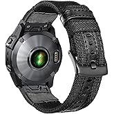 Olytop Fenix 7X/Fenix 6X /Fenix 5X Nylon Watch Band, 26mm Quick Release Fit Sport Nylon with Leather Watch Replacement Strap for Garmin Fenix 6X Pro/Fenix 5X Plus,Fenix 3/3 HR,Enduro-Black