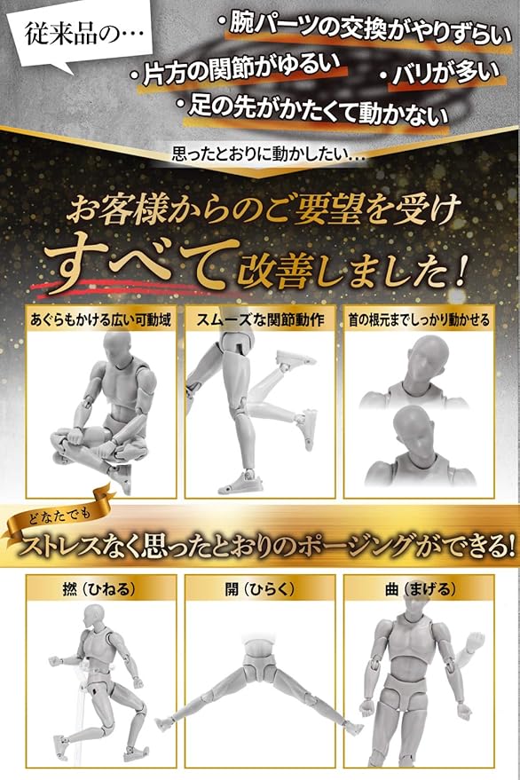 Amazon プロ漫画家ポストカード プロイラストレーター描き方マニュアル付き フルミット デッサン人形 モデル人形 フィギュア 漫画 キャラクター イラスト デッサン 作画 練習 男性 模型 ドールタイプ 1 12 小道具 スタンド付き グレー フィギュア ドール 通販