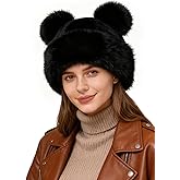 Ufgin Women's Winter Faux Fur Hat - Warm Furry Beanie with Pom Pom Fisherman Cap Casual Trendy Mongolian Hat Skiing Cap